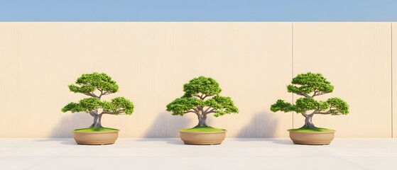 Serene Minimalist Zen Garden with Bonsai Trees
