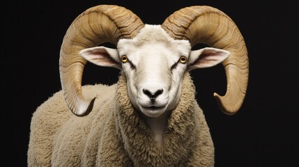 Majestic Ram with Impressive Horns on Livestock Farm: Detailed Portrait of Proud Livestock in Rural Setting