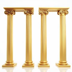Fototapeta premium Pair of Golden Classical Columns Isolated on White Background