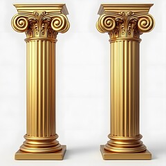 Obraz premium Pair of Golden Classical Columns Isolated on White Background