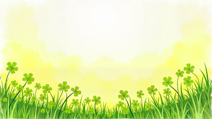 Obraz premium Meadow with Yellow Daffodils under Golden Sky with Copy Space for Saint Patrick's Day