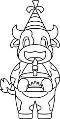 Cow Birthday Party hat Animal Vector Graphic Art Illustration