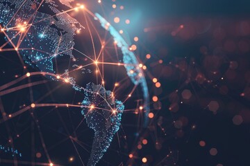 Connected world in abstract geometric background.