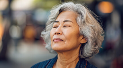 Serene Elderly Woman Enjoying a Moment of Meditation Outdoors