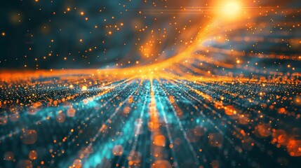 Abstract orange and blue particles in motion