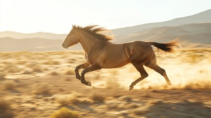 Majestic Wild Mustang Running Free in Desert Landscape - Capturing Raw Beauty of Livestock in Nature