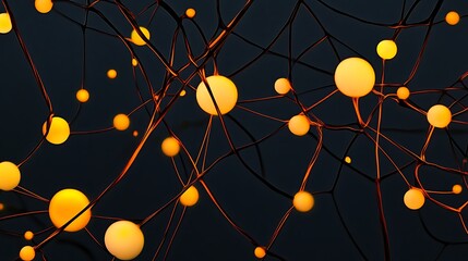 A mesmerizing composition of luminous orange dots interconnected with bold, contrasting lines against a dark background, conveying a sense of intricate connectivity and energy.