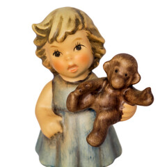 Vintage Porcelain Girl Figurines with Teddy Bear and Apron. Hummel Style. High quality photo