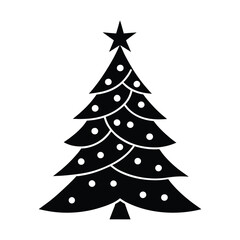 black christmas tree icons on white background. Vector illustration. Holiday icons