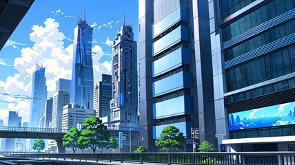 Neon Dreams: The Futuristic Cityscape anime wallpaper background, print, merch,