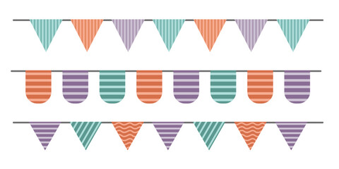 Set of Carnival garlands with flags and bones in flat style. Vector dog party garlands collection