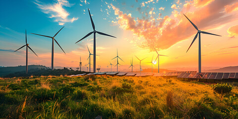  Renewable Energy Wind Farm at Sunset | Sustainable Wind Turbines in Scenic Landscape