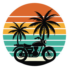 A motorcycle with palm trees on the top and a sign that says palm trees.