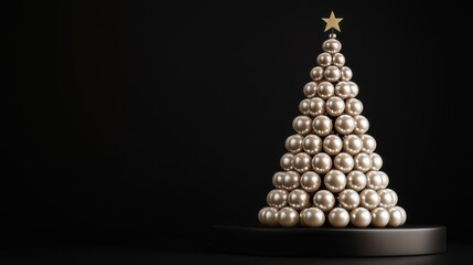 Elegant decorative Christmas tree made of golden spheres on a black background for festive celebrations and winter decor