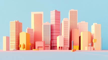 Obraz premium Skyline of the blue city, city modeling, 3D model rendering, city landscape