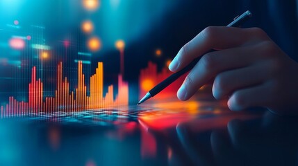 Entrepreneur studying projected real estate values with futuristic city backdrop