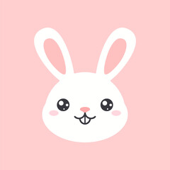 White kawaii bunny's head on pink background. Vector cute animal character.