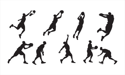set of silhouettes of people, basketball players Set-of-eight-black-silhouette