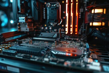 The engineer repairs the laptop pc  computer and the motherboard. Installs the equipment cpu