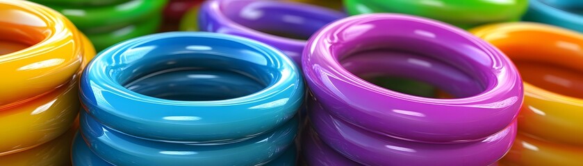 Vibrant collection of colorful rings stacked together, perfect for creative projects, invitations, or brightening up any design.