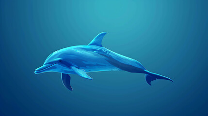 A bottlenose dolphin is swimming in the ocean. The dolphin is blue and white and is surrounded by a blue background.