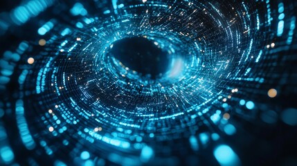 Abstract Digital Vortex with Glowing Blue Light Particles