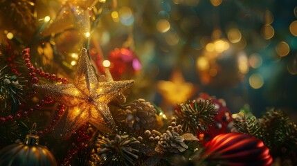 The holiday decorations feature sparkling stars, and the Christmas greeting card is adorned with festive imagery. 