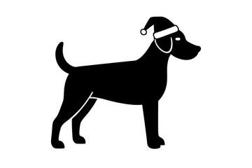 Fototapeta premium Christmas dog with Santa hat on white background silhouette illustration.