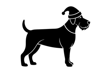 Christmas dog with Santa hat  on white background silhouette illustration.
