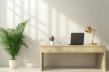 Modern Minimalistic Concrete Coworking Office room with Blank Walls, High Ceilings,and Mockup Frame