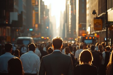 Obraz premium Anonymous City Walkers in the Golden Hour