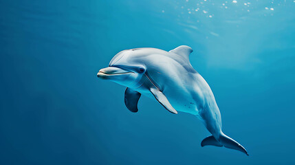 Fototapeta premium ðŸ¬ A bottlenose dolphin gracefully glides through the deep blue ocean waters, captivating with its sleek form and playful spirit.