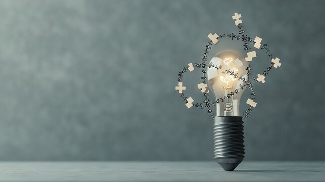   A light bulb with a cross-out symbol emerging from each end and another light bulb with the same design