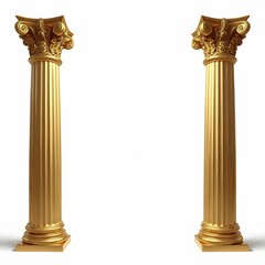 Fototapeta premium Pair of Golden Classical Columns Isolated on White Background