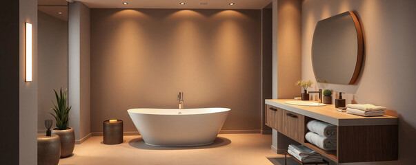 Elegant modern bathroom featuring a freestanding tub and natural lighting