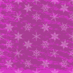 Seamless pattern consisting of snowflakes on a textured pink background.