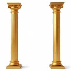 Fototapeta premium Pair of Golden Classical Columns Isolated on White Background