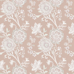 Delicate floral pattern in pastel beige and white tones