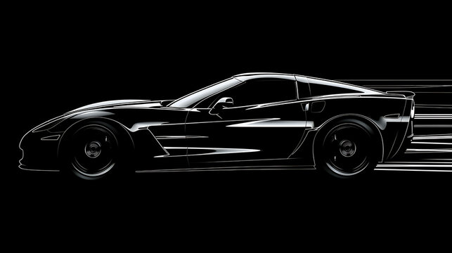 recommend clip art: The image is a black outline of a sleek sports car on a black background.