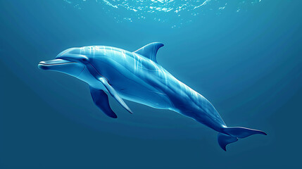 A bottlenose dolphin swims gracefully in the deep blue ocean.