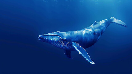 This is a beautiful image of a blue whale swimming in the ocean.