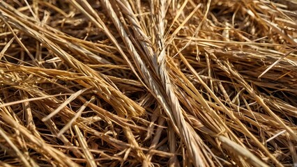 Rustic Close-Up of Dry Straw Texture: Detailed, Earthy, Agricultural Background