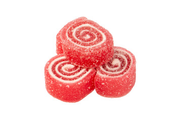 Jelly sweet candy roll isolated on a white background. Marmalade candy.