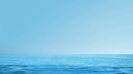 Obraz premium Tranquil blue ocean with a clear blue sky. The water is calm and still, reflecting the sky above. The horizon is clear and uninterrupted.