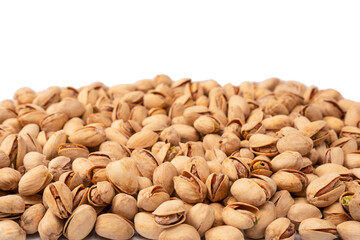 Tasty pistachios isolated on a white background.