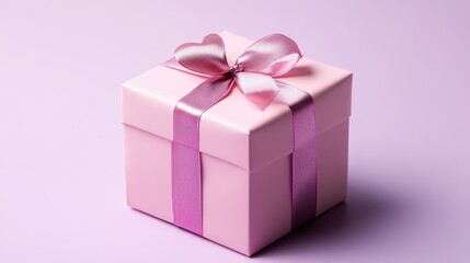 Obraz premium Elegant Pink Gift Box with Ribbon Bow on Pastel Background