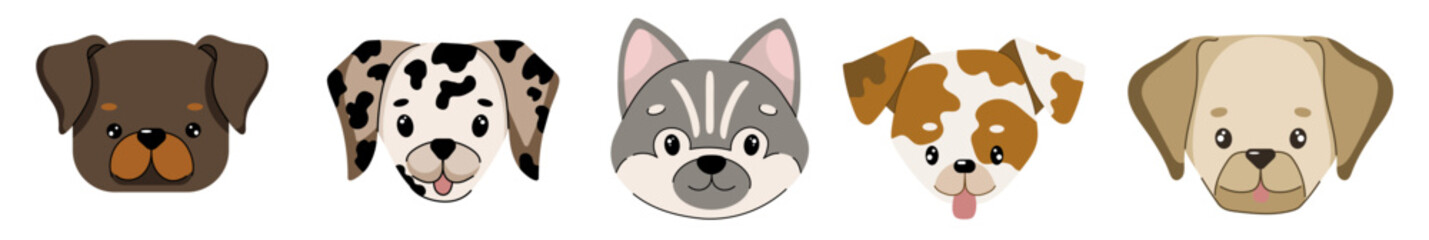 Large breed  dog faces collection. Vector illustration of dogs in flat style. Isolated illustrations set on white