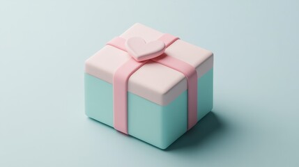Obraz premium Minimalist Gift Box with Pink Ribbon on Pastel Green Background