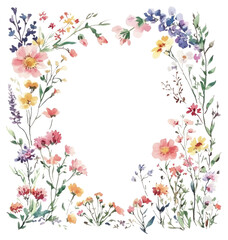 PNG Wild flowers square line frame art illustration watercolor.