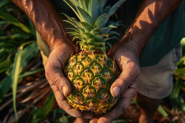 Close up of hands holding an Azorean pineapple